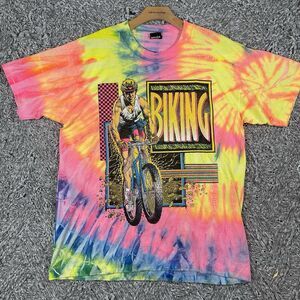VINTAGE Screen Stars Best T-Shirt Men's XL Tie Dye Biking Graphic Print VTG Y2K